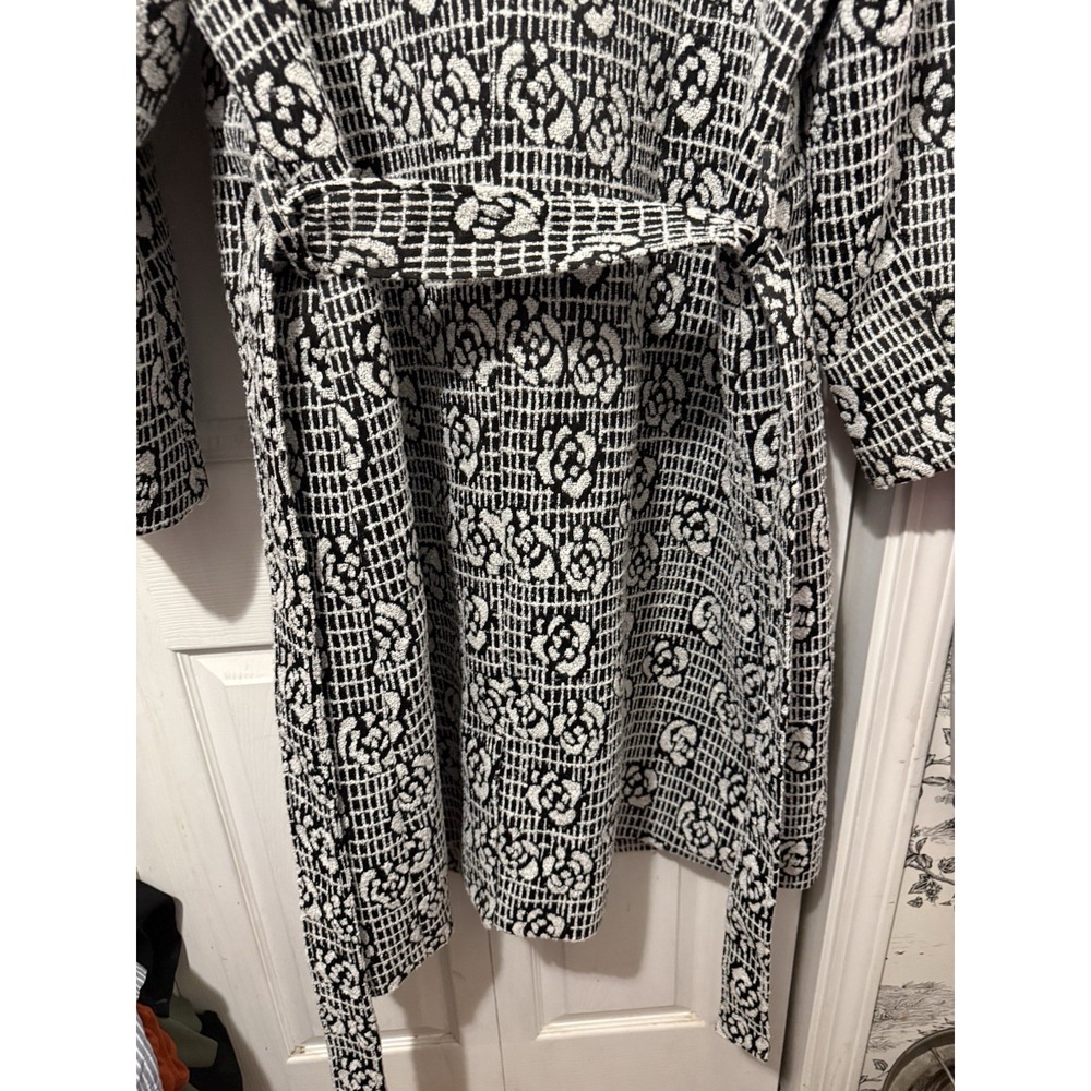 Soft Surroundings 2X NWT Black White Floral Jacquard Belted Long Coat - Picture 3 of 12